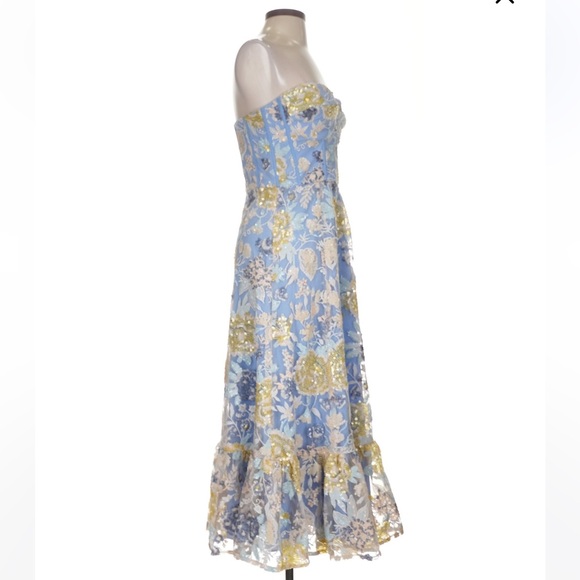 Dress the Population Blue and Gold Floral Midi Dress - Picture 4 of 7